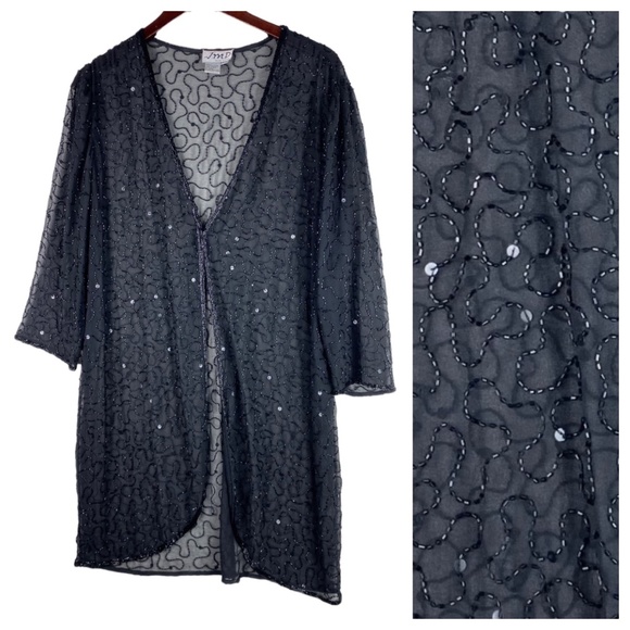 Vtg JMD NY XL 14 16 Jacket Shirt Top Black Beaded Elegant Party Cocktail Holiday - Picture 2 of 5